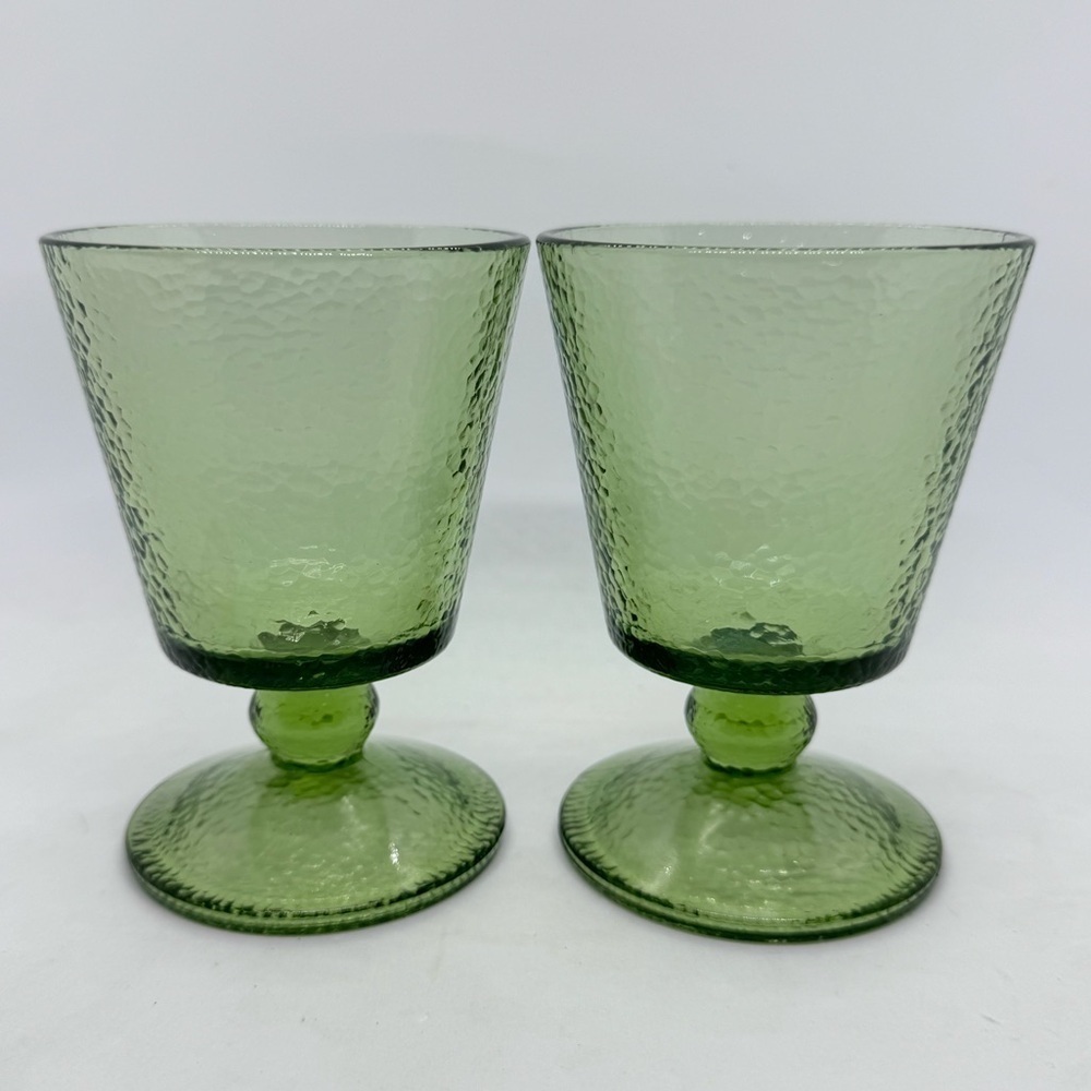 2 Hazel Atlas Avocado Pebblestone Green Depression Glass Sherbet/Dessert Cups